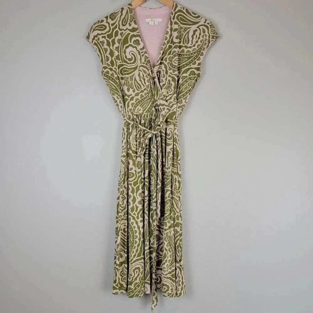 Boden Jersey Dress Paisley Print Wrap Front Capped Sleeve Stretch 4P